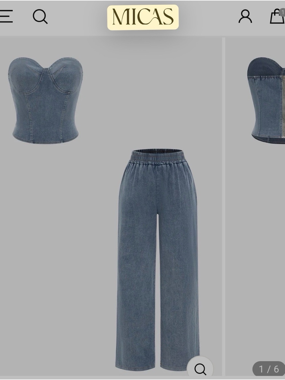 Mica’s Denim Strapless Bustier and Wide-Leg Pants Set - Blue XXL